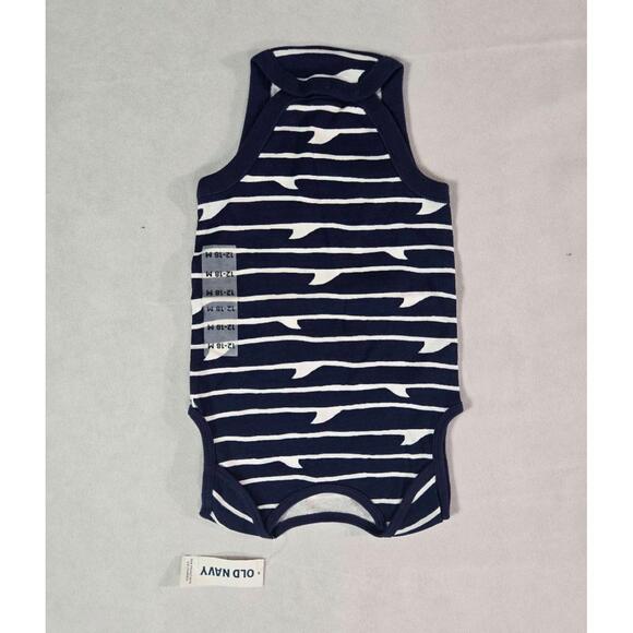 Old Navy Navy Blue Shark Fin Pattern Sleeveless‎ Bodysuit Size 12-18 Months - Picture 6 of 6